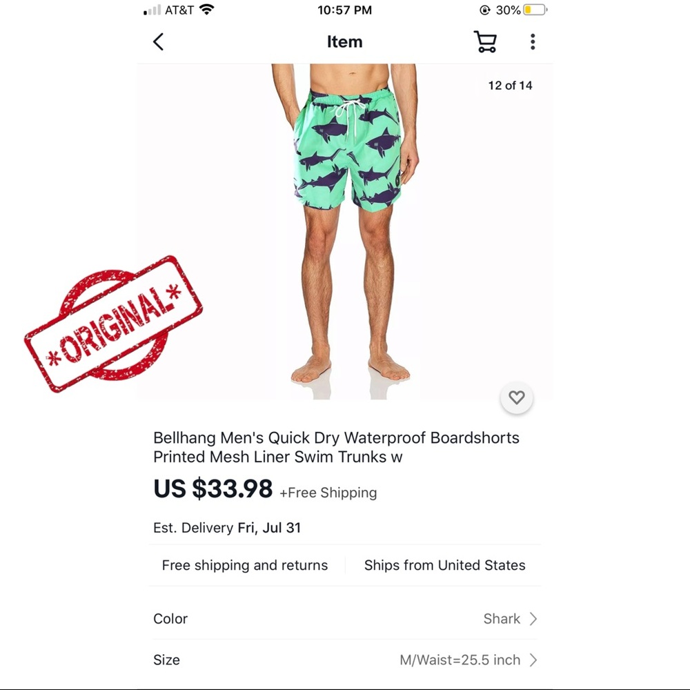 QuickDry Boardshorts Shark Swim Trunks - Picture 8 of 10